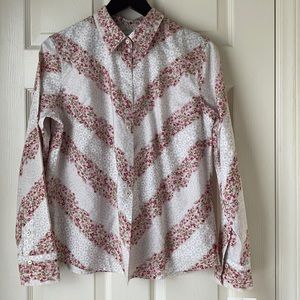 Liz Claiborne Button Down Long Sleeve Pink/Tan/Green/Cream Floral Stripe…